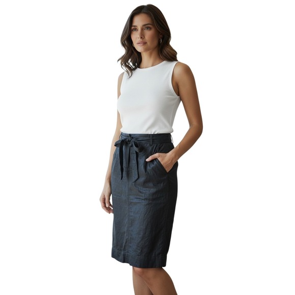 Eileen Fisher Satin Tie Waist Pencil Skirt Graphite Gray W30 NWT Chic MSRP $238